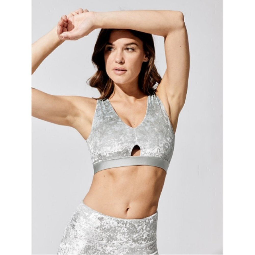 💕HEROINE SPORT💕 Gilded Bra ~ Gilded Silver Crushed Velvet Large L NWT
